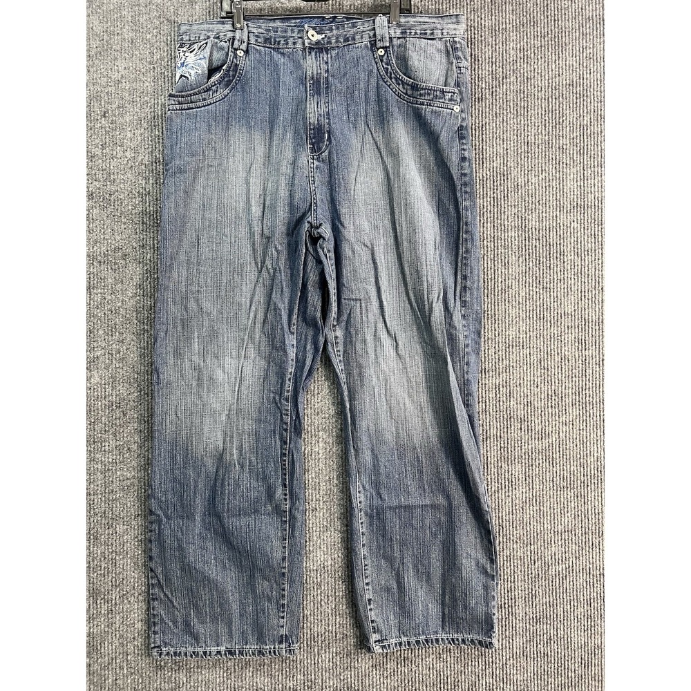 Vintage 90s Koman Jeans Co Mens Blue Jeans 42x32 Loose Fit Embroidered Pockets